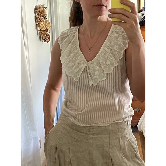 Vintage Lace Collar Sleeveless Blouse Size Small - Picture 2 of 7